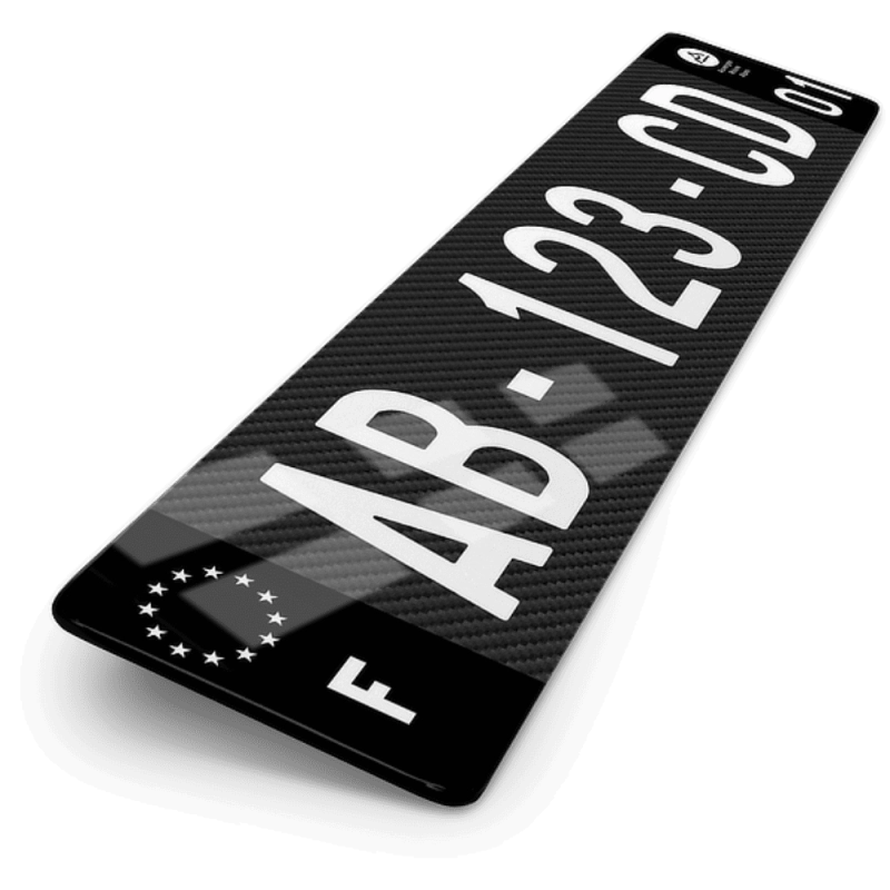 Plaque Auto Effet Carbone Noir Côtés Noirs 52x11 cm Plaque Auto Effet Carbone Noir Côtés Noirs 52x11 cm