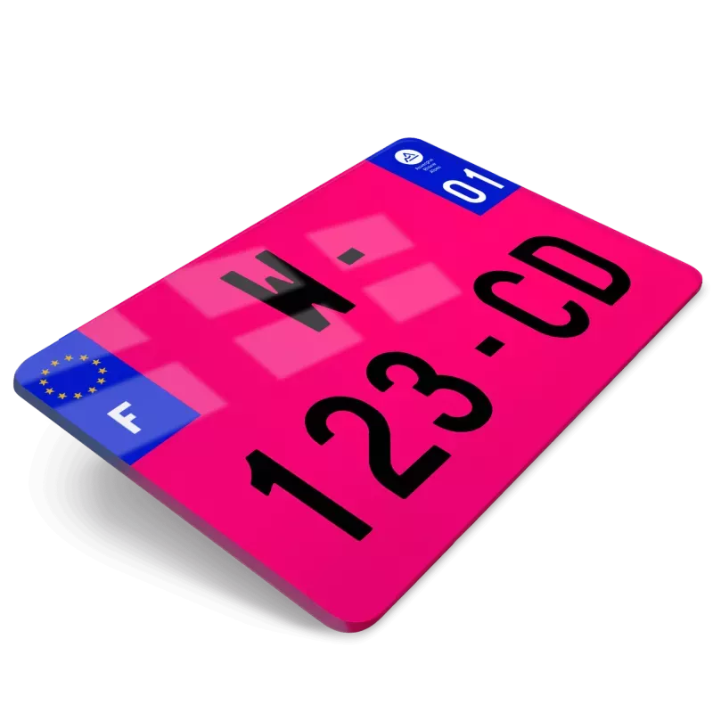 Plaque d’immatriculation moto provisoire W rose format 21x14,5 (nouveau modèle 2026)