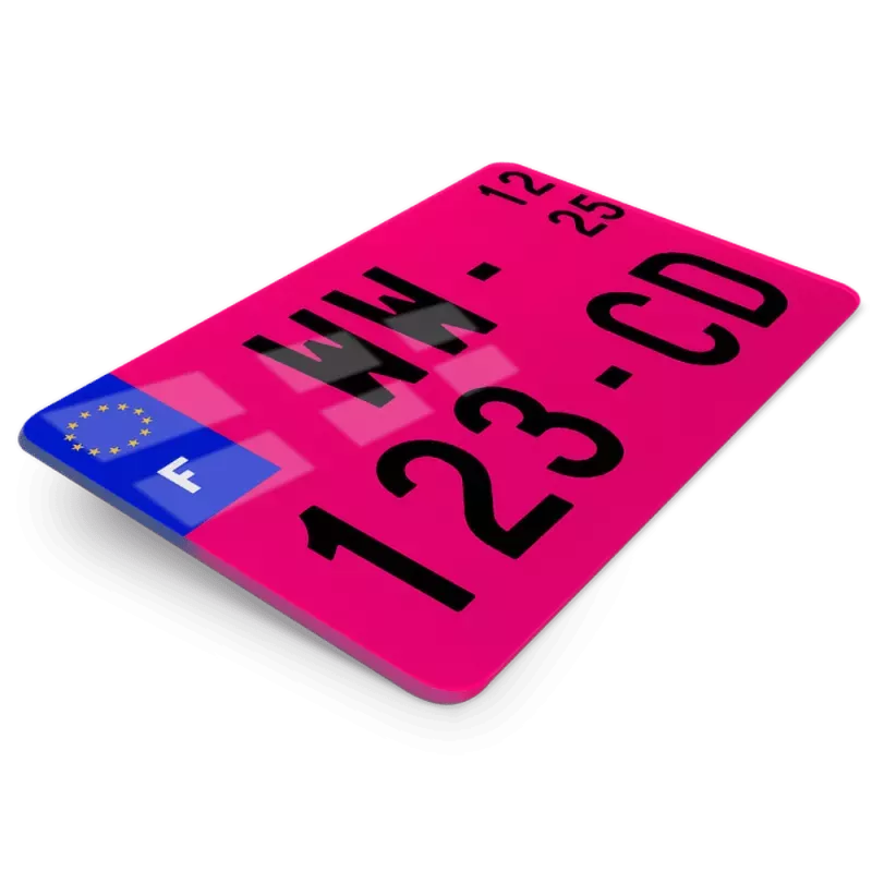 Plaque d’immatriculation 4x4 provisoire WW rose format 27,5x20 (nouveau modèle 2026)