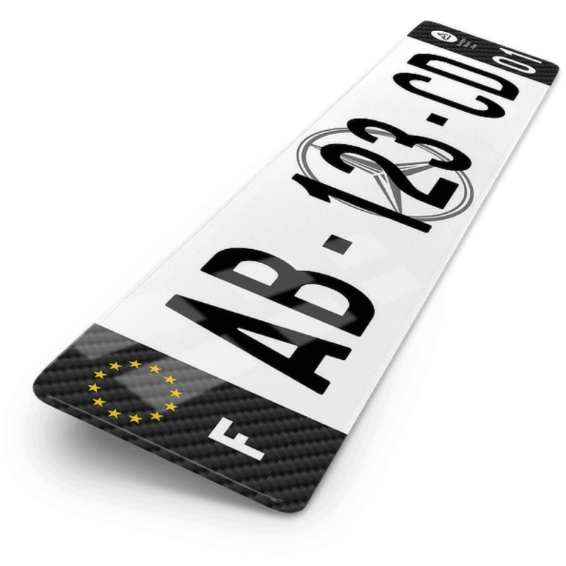 Plaque Auto Mercedes Fond Cotés Carbone - 52x11 cm Plaque Auto Mercedes Fond Cotés Carbone - 52x11 cm