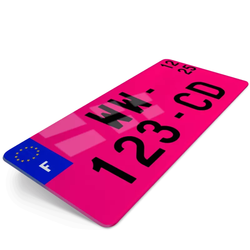 Plaque d’immatriculation provisoire WW rose format USA 30x15 (nouveau modèle 2026)