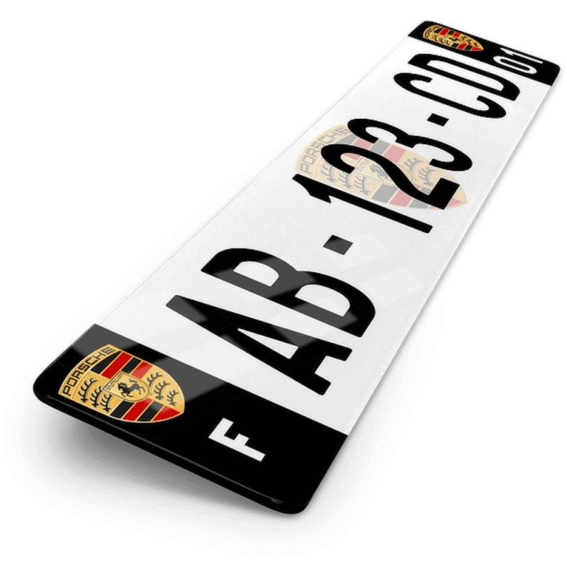 Plaque Auto Porsche Double Logos Fond Cotés Noirs - 52x11 cm Plaque Auto Porsche Double Logos Fond Cotés Noirs - 52x11 cm