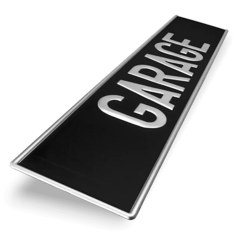 Plaque signalétique garage aluminium noire personnalisée 52x11cm
