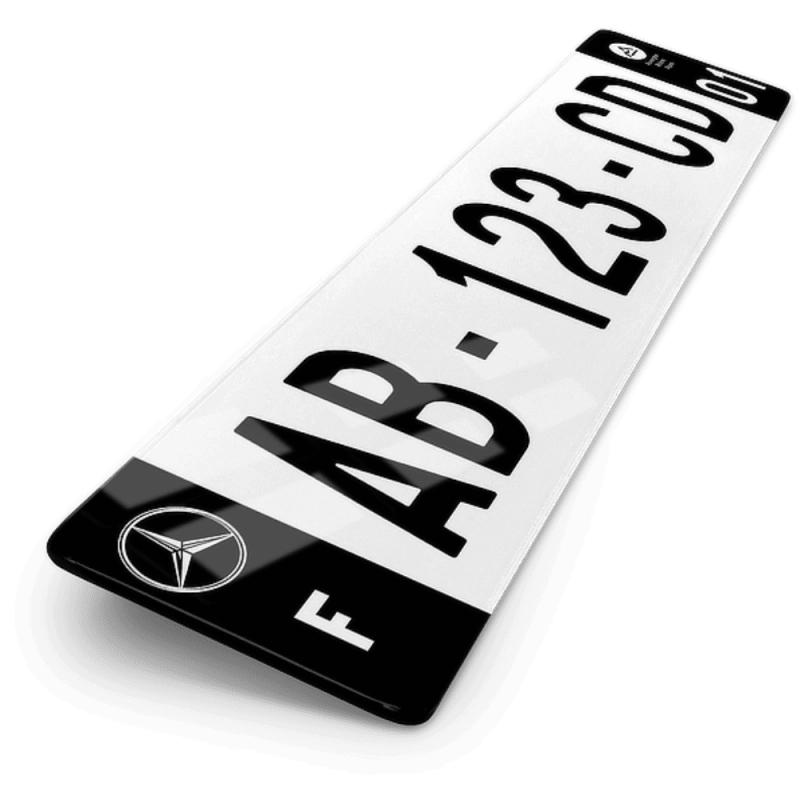 Plaque Auto Mercedes Logo 3 Cotés Noirs - 52x11 cm Plaque Auto Mercedes Logo 3 Cotés Noirs - 52x11 cm