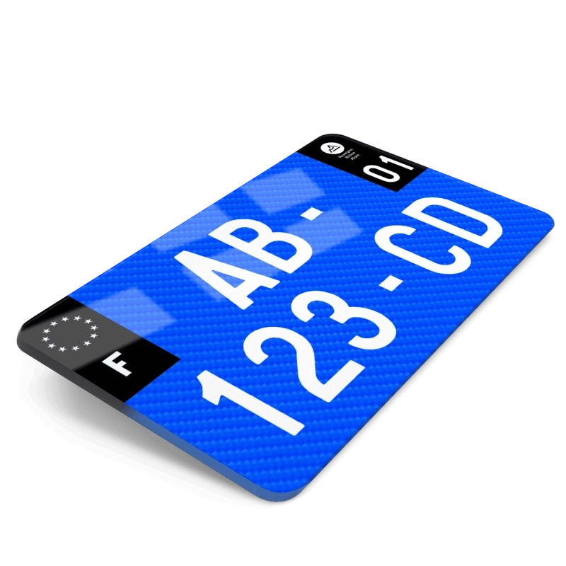 Plaque Moto Effet Carbone Bleu Côtés Noirs 21x13 cm Plaque Moto Effet Carbone Bleu Côtés Noirs 21x13 cm