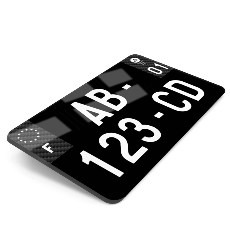 Plaque Moto Fond Noir Côtés Effet Carbone Noir 21x13 cm Plaque Moto Fond Noir Côtés Effet Carbone Noir 21x13 cm
