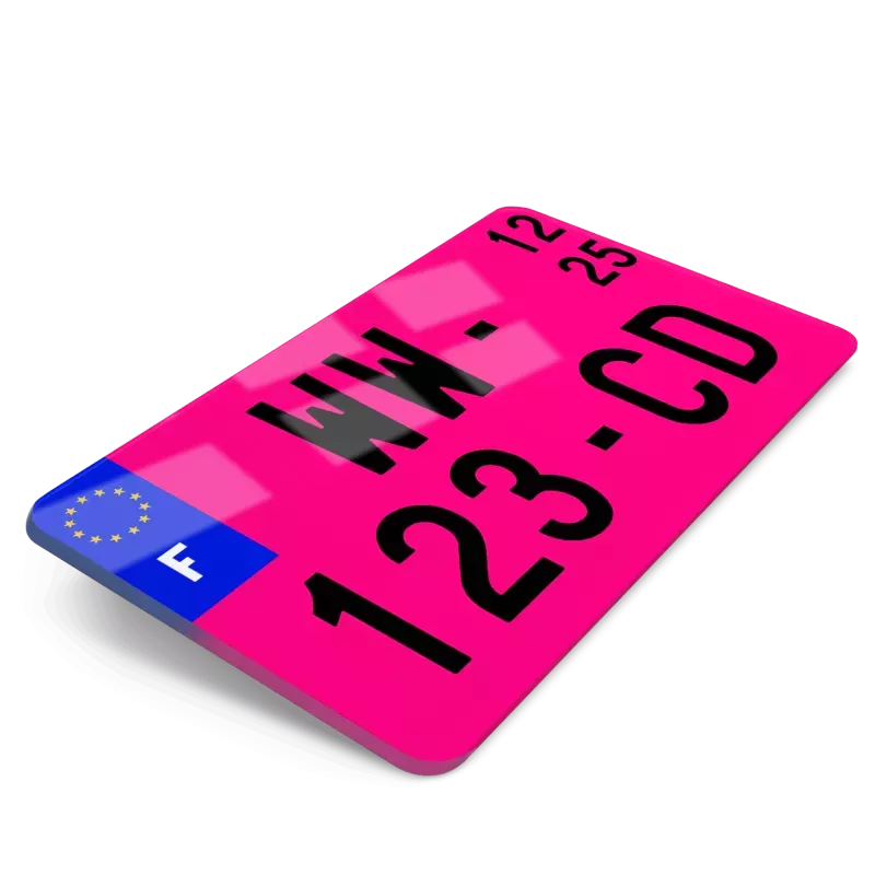 Plaque d’immatriculation moto provisoire WW rose format 21x13 (nouveau modèle 2026)