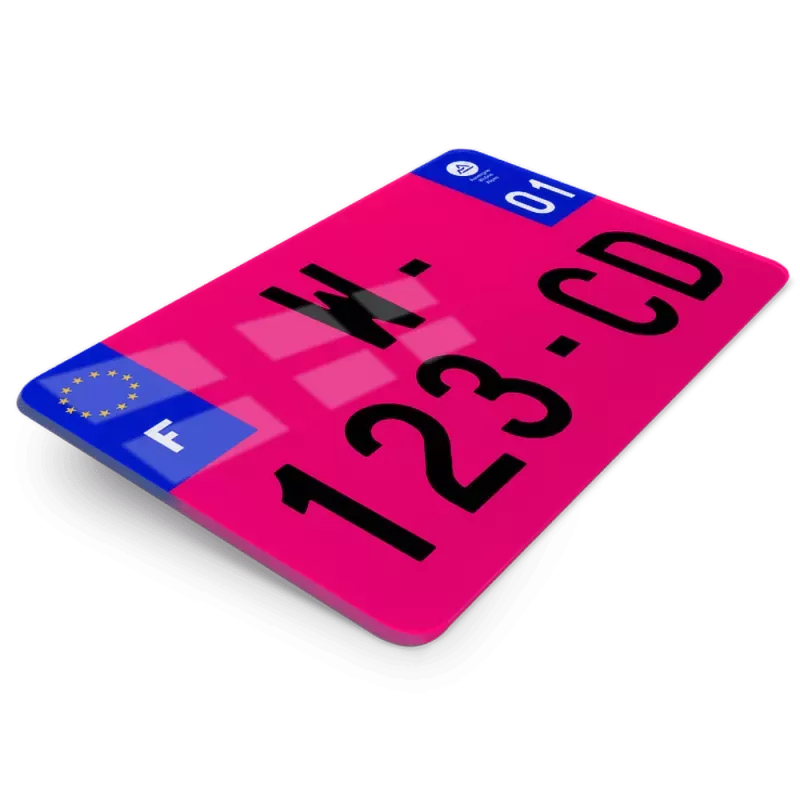 Plaque d’immatriculation 4x4 W garage rose format 27,5x20 (nouveau modèle 2026)