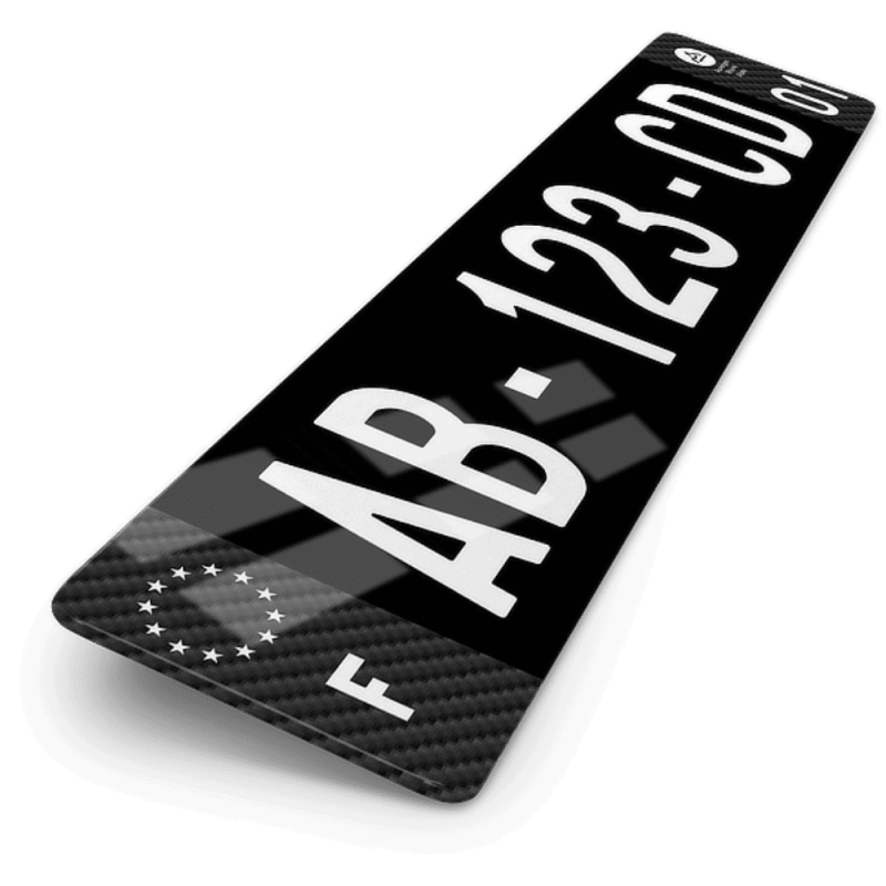 Plaque Auto Fond Noir Côtés Effet Carbone Noir 52x11 cm Plaque Auto Fond Noir Côtés Effet Carbone Noir 52x11 cm