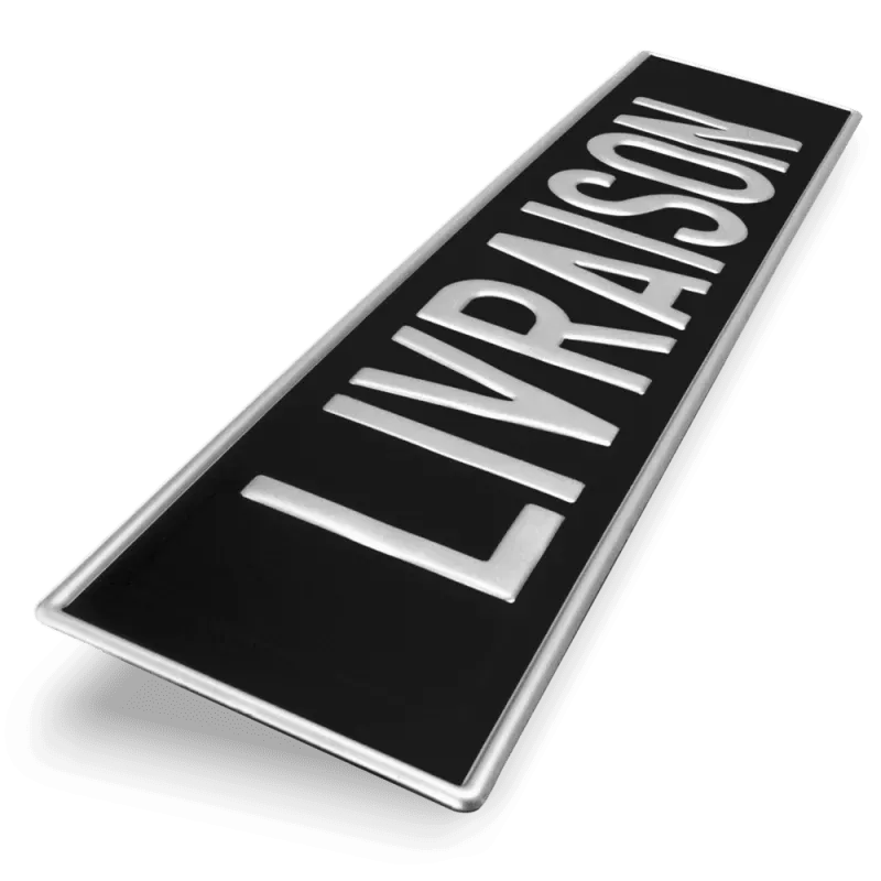 Plaque signalétique aluminium noire personnalisée 52x11cm