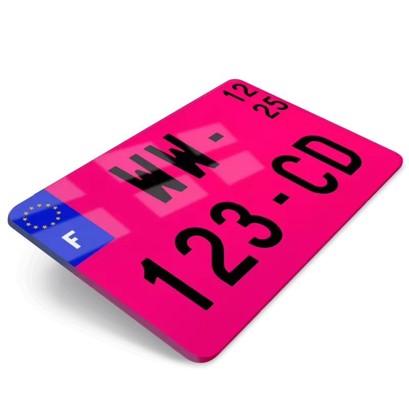 Plaque d’immatriculation moto provisoire WW rose format 21x14,5 (nouveau modèle 2026)