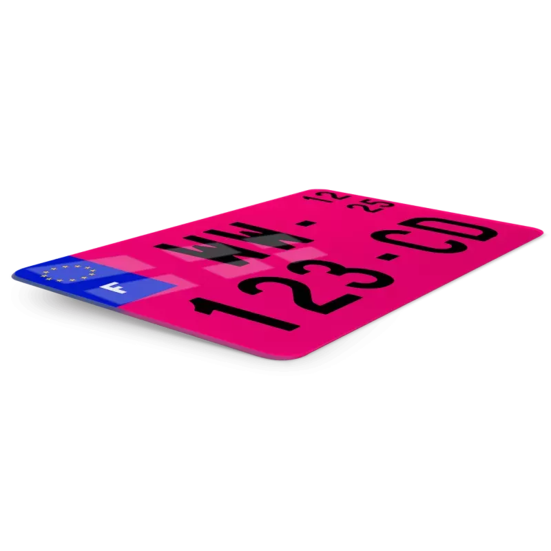 Plaque d’immatriculation 4x4 provisoire WW rose format 27,5x20 (nouveau modèle 2026)